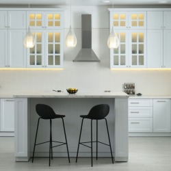 Beautiful kitchen interior with new stylish furniture. Banner design